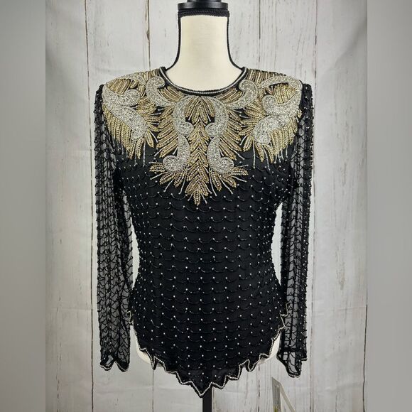 Laurence Kazar Tops - NWT Vintage Laurence Kazar Silk Beaded Mesh Top Blouse Art Deco Glam